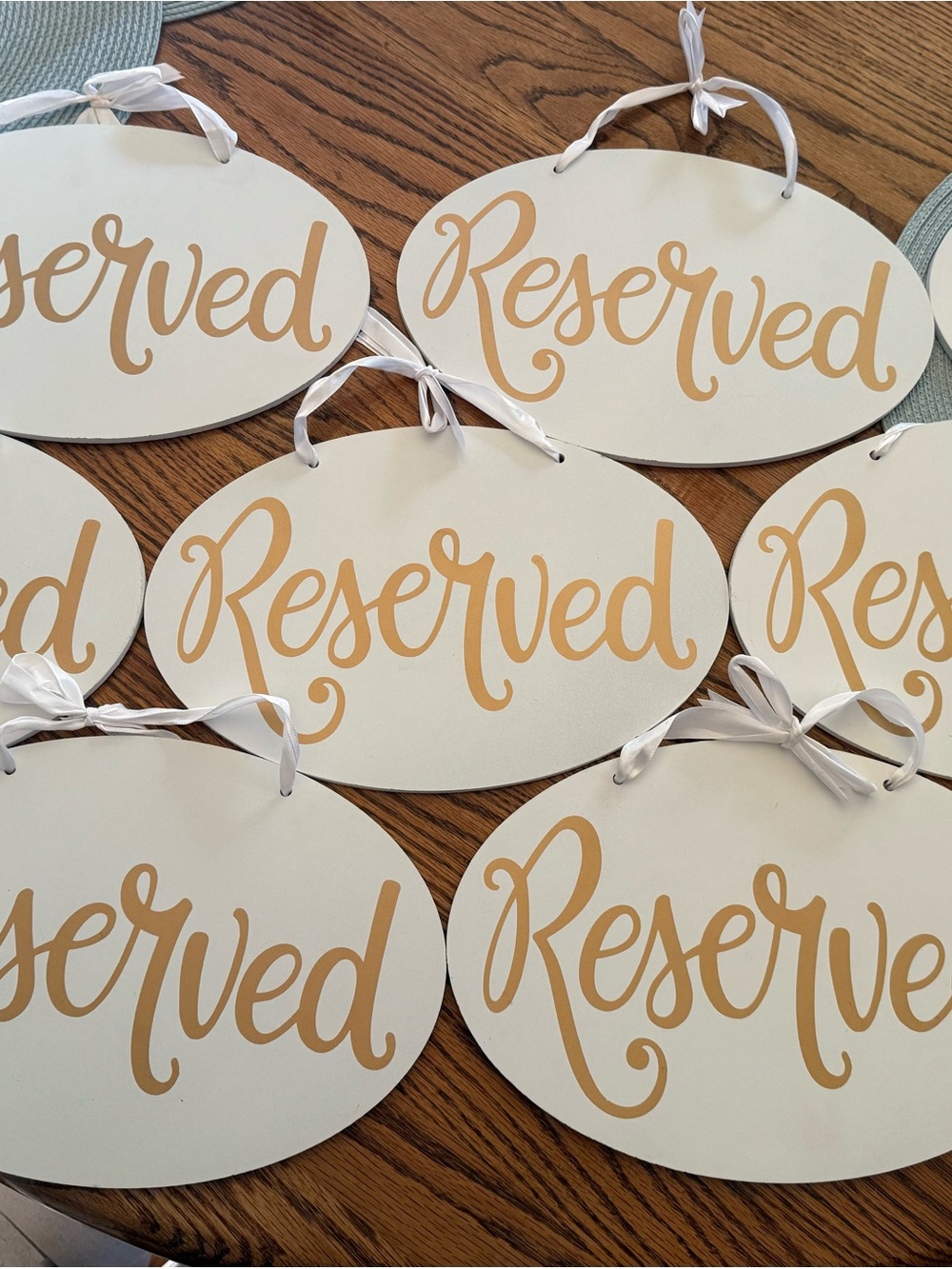 Hobby Lobby White and Gold "Reserved" Oval Signs